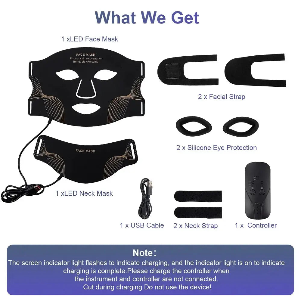 Wireless LED Face Mask with Neck 7 Colors LED Silicone Mask Photon Beauty Mask Skin Tighten Repair Skin Flexible Facial Mask from PriceLows™