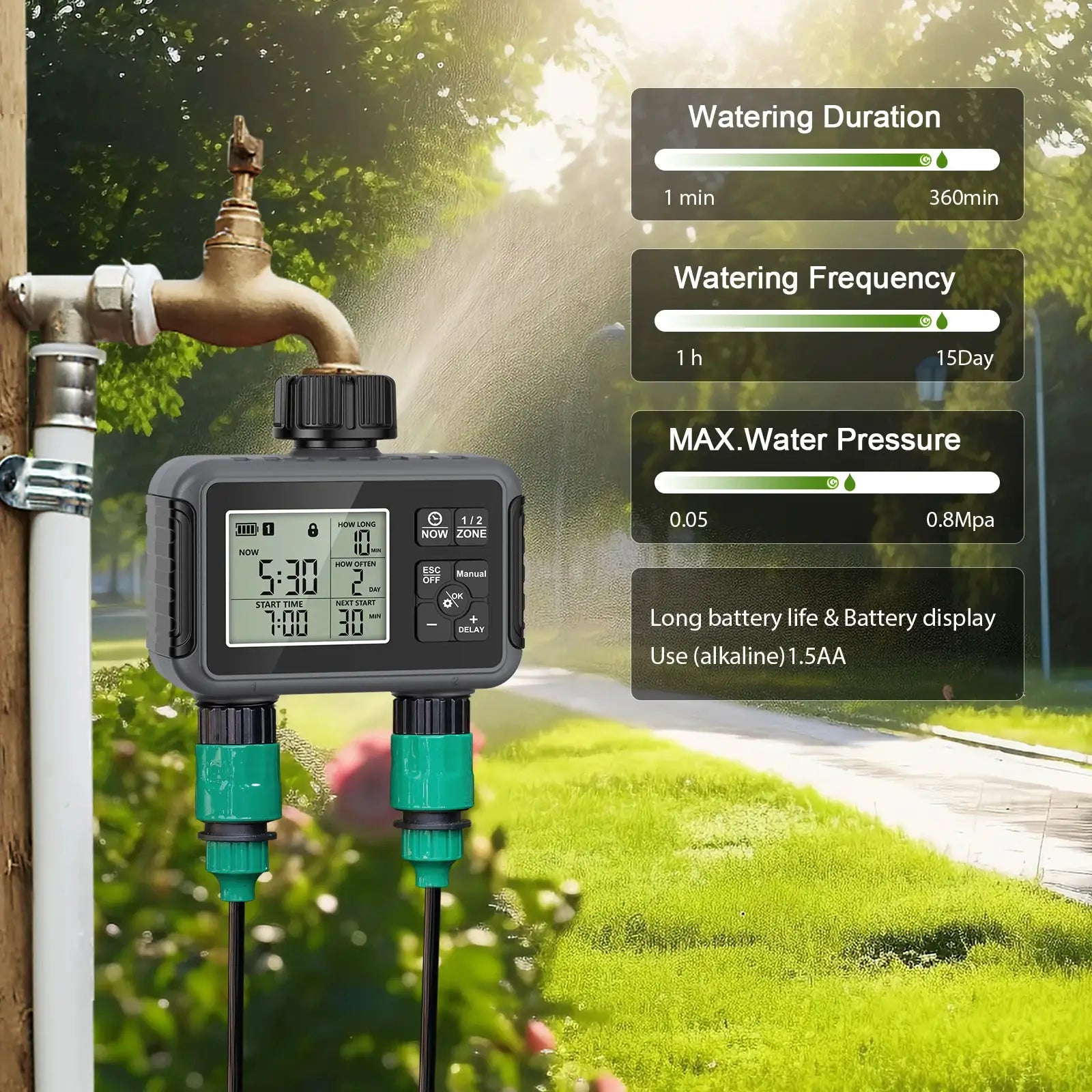 Dual Zone Independent Smart LCD Display Garden Watering Timer Atomization Spray Kit Mist Cooling System Irrigation Controller from PriceLows™