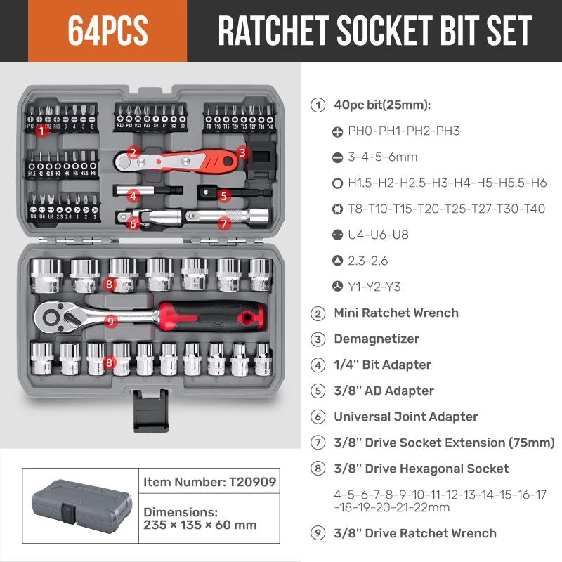 Hi-Spec 1/4" Drive Quick-Release 40 in 1 Ratchet Socket Bit Set Cr-V Steel Phillips/Slotted Screwdrivers for Repair & Hand Tools from PriceLows™