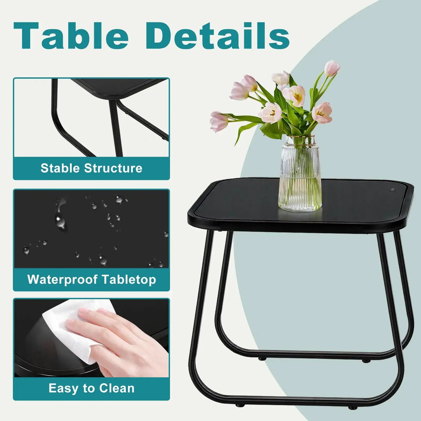 JHK Patio Furniture 3 Pieces Set with Table Outdoor Metal Frame Lumbar Support Mesh Backrest Sectional Balcony Sets for Garden from PriceLows™