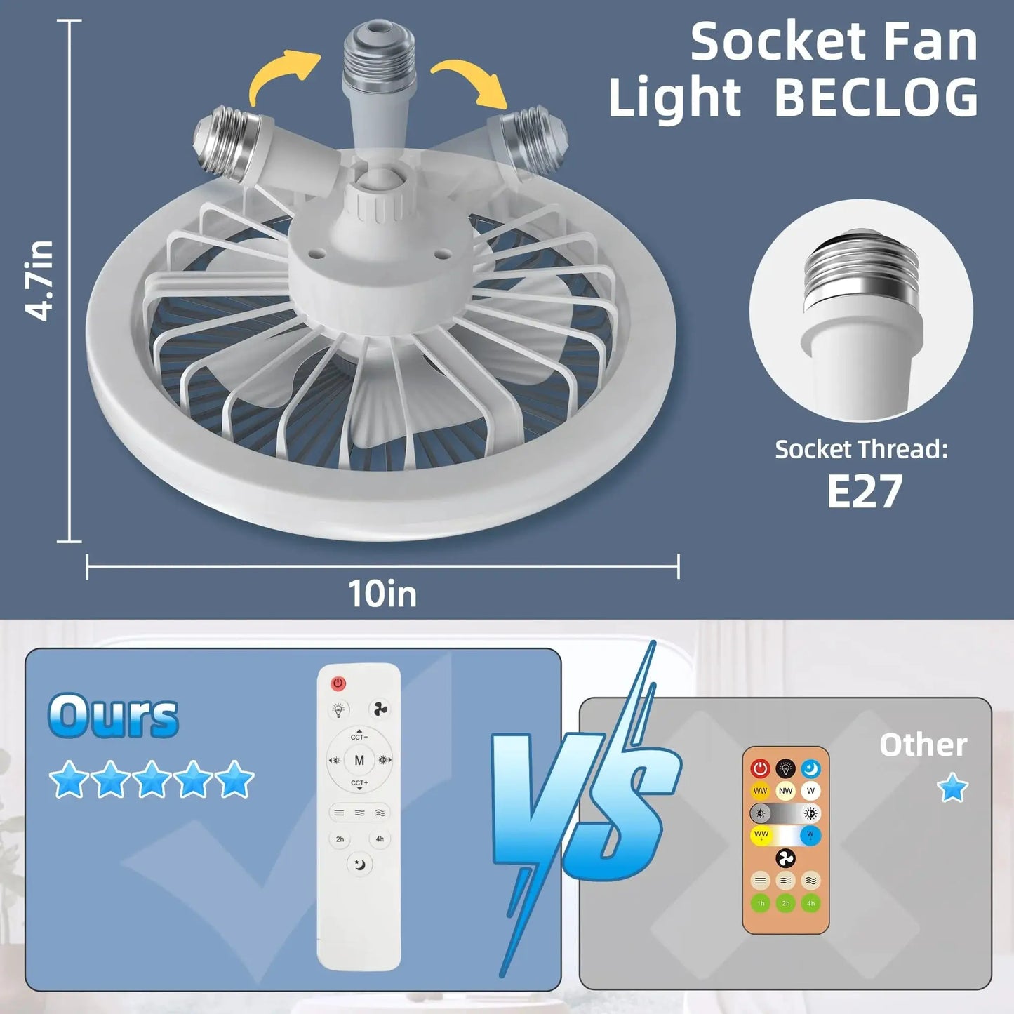 Ceiling Fan With Light | E27 Socket | 3 Fan Speeds | 3 Light Colors