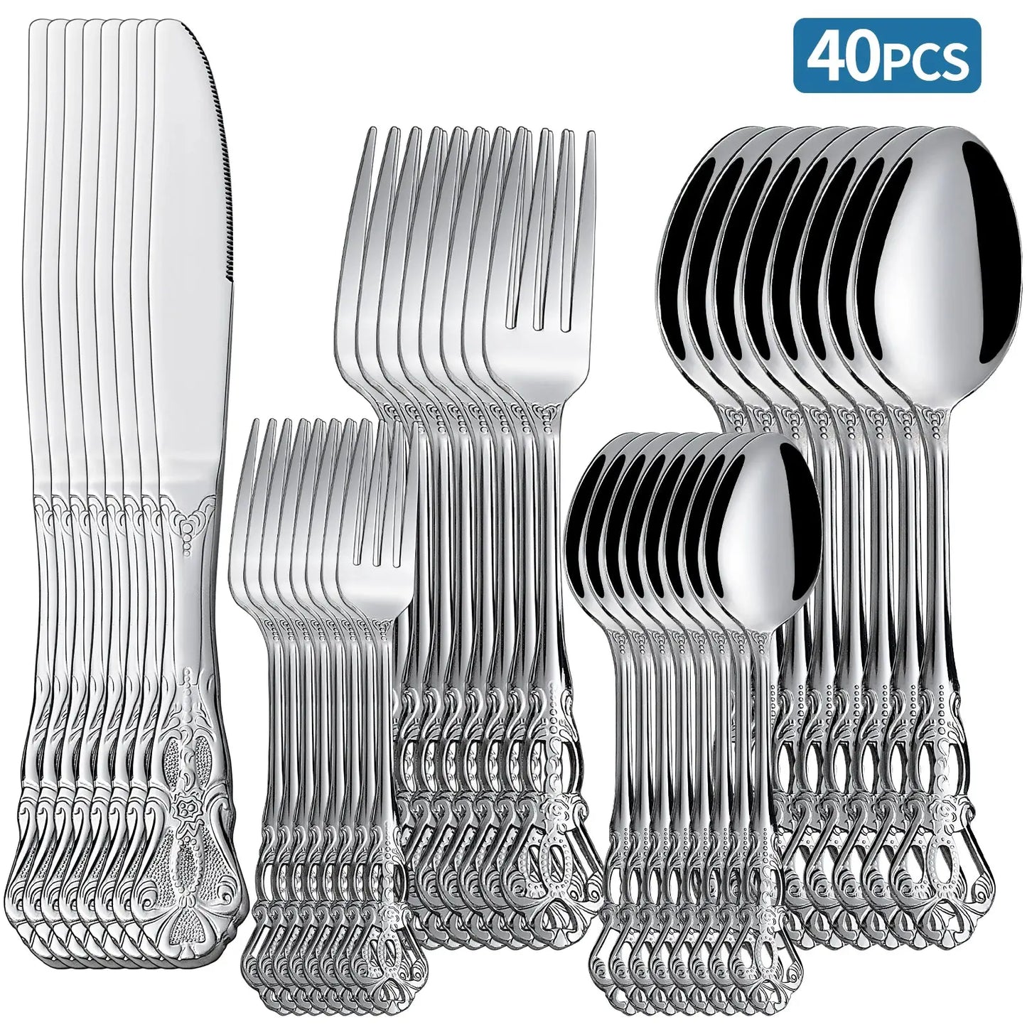 20-40pcs Black/Gold/Silver Dinnerware Set including Knife/Fork/Spoon for Home Restaurant Wedding Party Use from PriceLows™