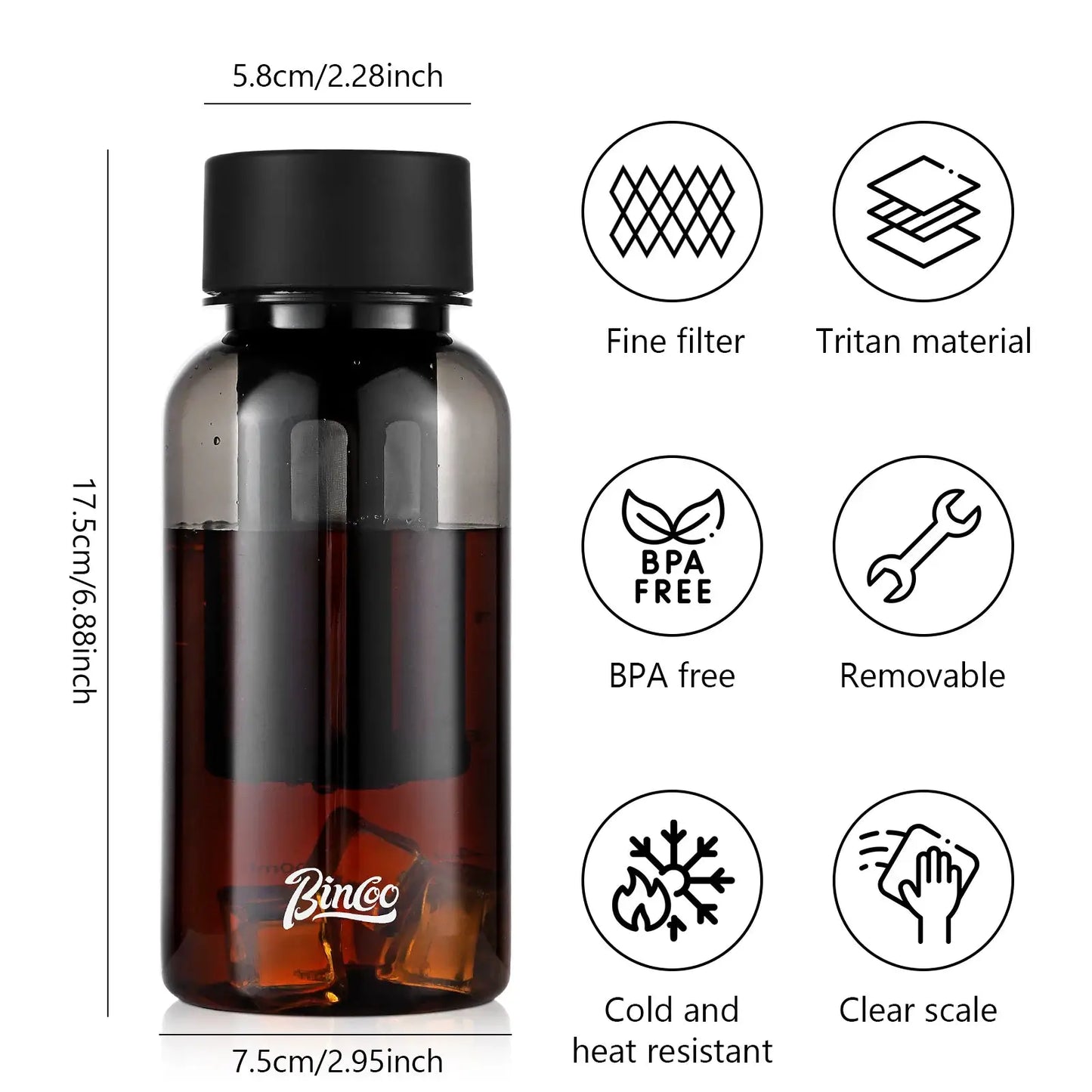 Bincoo 600ml Cold Brew Coffee Tea Maker with 300-Mesh Filter Leakproof Iced Drink Travel Tumbler BPA-Free Tritan Material from PriceLows™