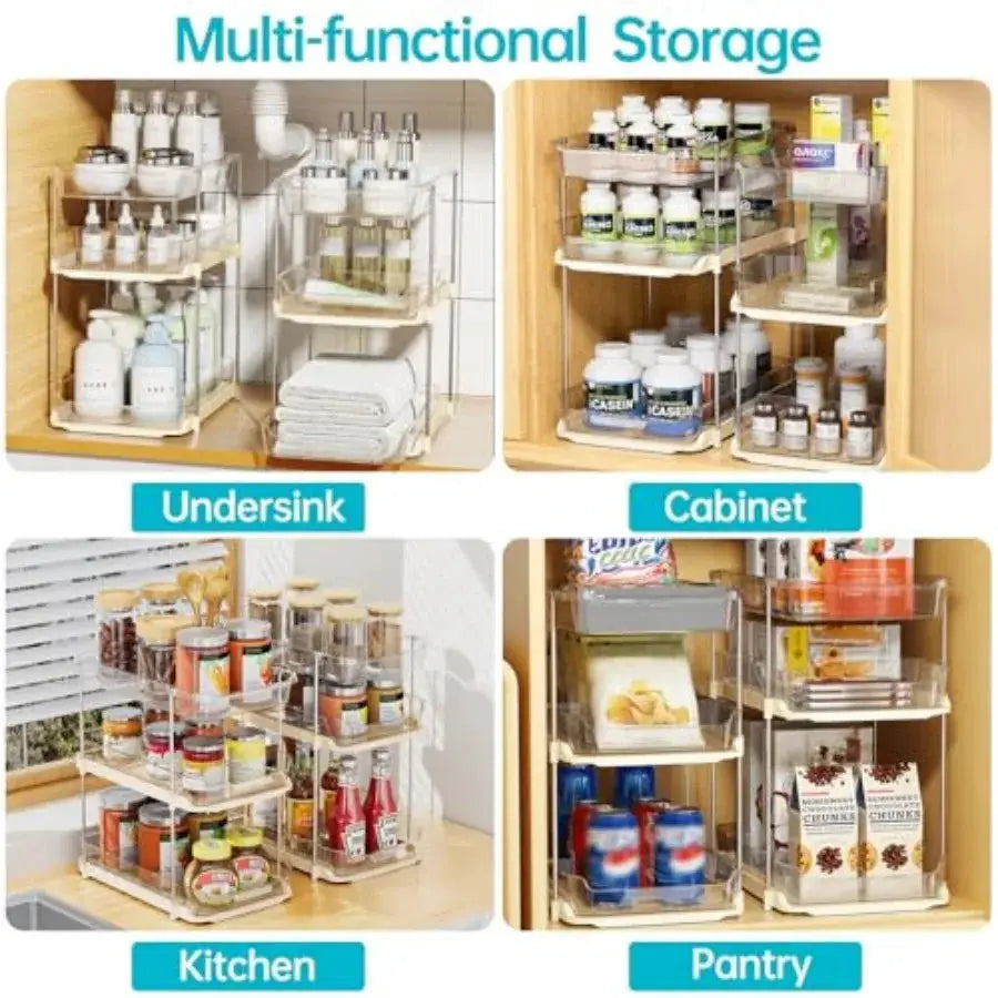 Bathroom Under Sink Organizers and Storage, Multi-Purpose Stackable Pantry Organization and Storage, Pull Out Clear Kitchen Bat from PriceLows™
