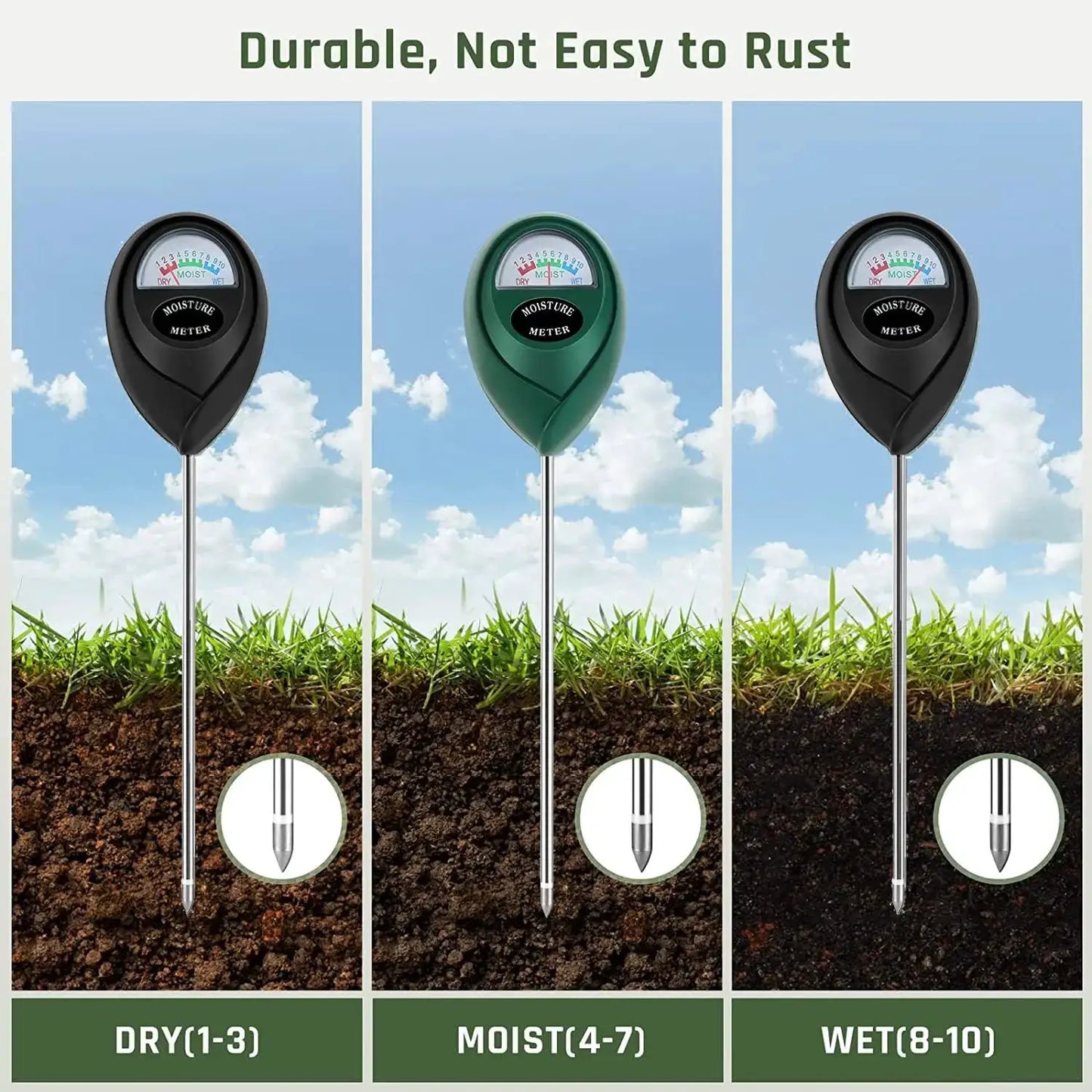 Soil Moisture Meter for Plants, No Battery Needed, Indoor Outdoor Use, Green+Black from PriceLows™