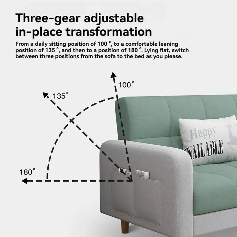 Sofa Bed | Foldable Dual-Purpose | Wood Frame | 3-Seater