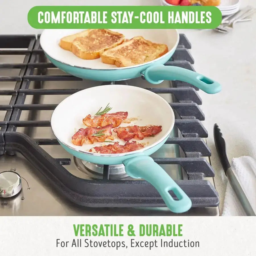 Soft Grip Healthy Ceramic Nonstick, 15 Piece Cookware Pots and Pans Set, Induction, PFASFree, Dishwasher Safe, Turquoise from PriceLows™