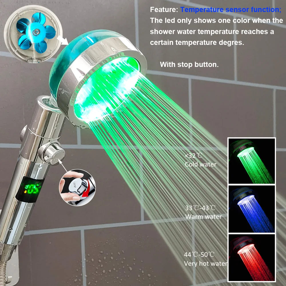 Handheld Shower Head | High Pressure | Digital Temperature Display | Black