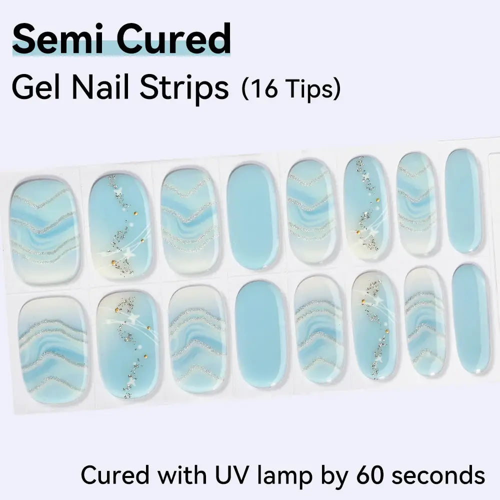 16strips Cartoon UV/LED Semi Cured Gel Nail Strips Pink Glitter Cat Eye Self-Adhesive Gel Nail Wraps Full Cover UV Nail Sticker from PriceLows™