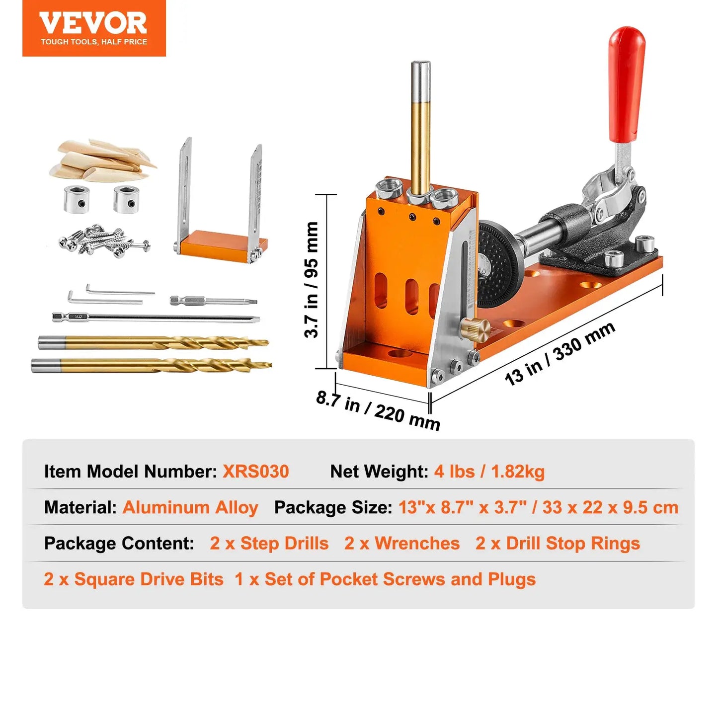SucceBuy 30 Pcs Pocket Hole Jig Kit Adjustable & Easy to Use Pocket Hole Jig System with Step Drills Wrenches Drill Stop Rings from PriceLows™