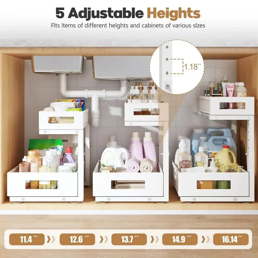 Under Sink Storage Organizer, Large 2Tier Elegant Mesh Pull Out Shelf for Kitchen and Bathroom Cabinet Organization, LShaped and from PriceLows™