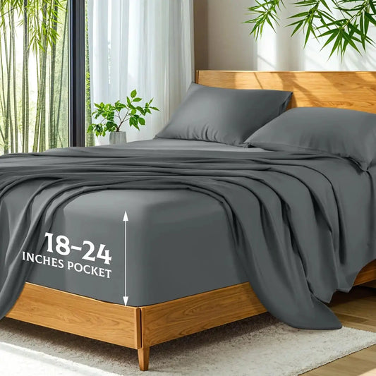 Bamboo Sheets for Hot Sleepers, Extra Deep Pocket up to 24", Ultra Soft Cooling Bed Sheets with Silky Smooth Feel, Queen Size from PriceLows™