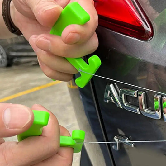 Car Emblem Remover Tool Kit | 30 Cm Steel Wire | Plastic Handle | Green