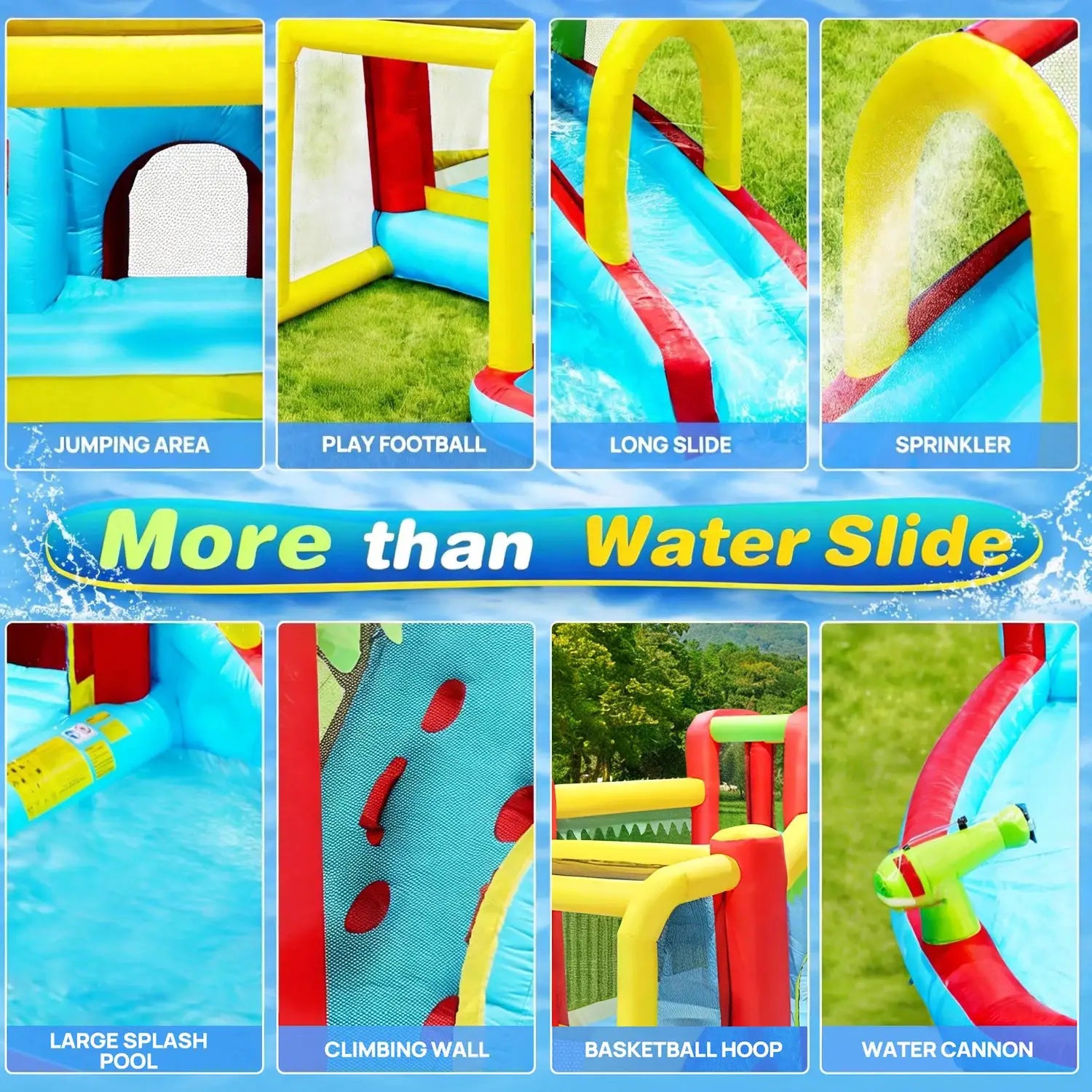 7in1 Inflatable Water Slide Park Bounce House Outdoor Backyard Splash Pool Climbing Wall Basketball Soccer Water Gun Kids Party from PriceLows™