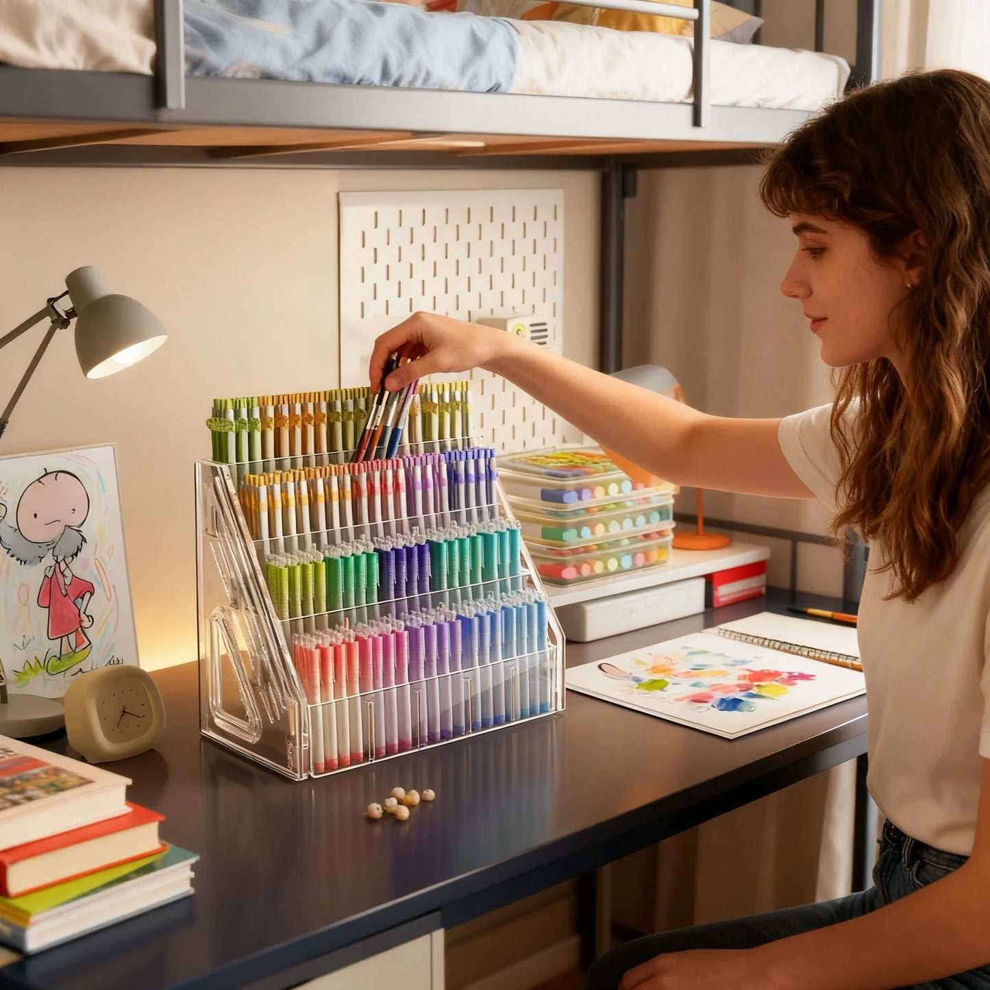 Pen Holder Organizer | Acrylic Storage | Paintbrush Compartments | Home Office
