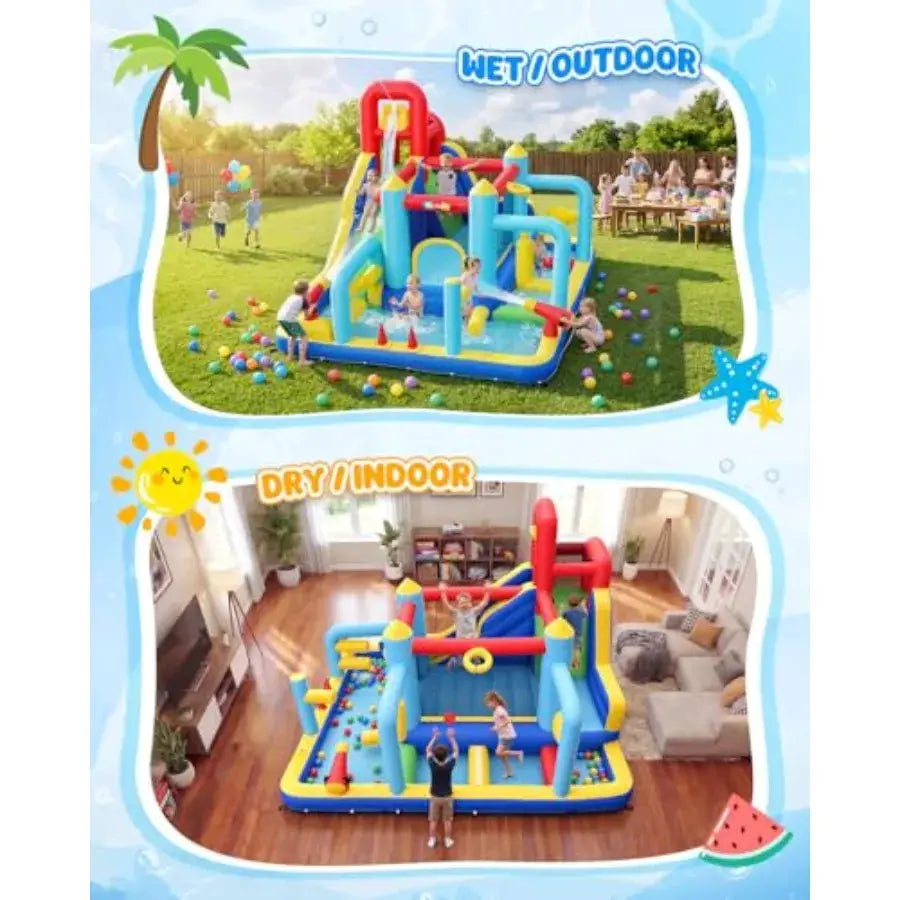 16-in-1 Water Slide Bounce House for Backyard, 13x11x7.4FT Large Inflatable Obstacle Course Water Park w/Water Bucket/Water Gun from PriceLows™