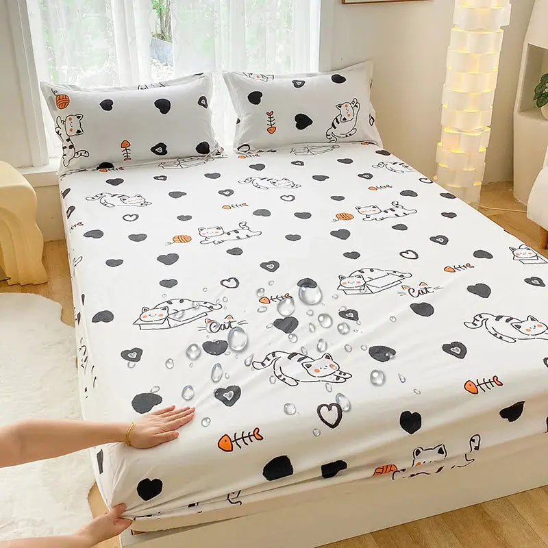 1pc Waterproof Fitted Bed Sheets Cartoon Style Single Bed Cover for Kids Queen/King sabanas cama matrimonial(without pillowcase) from PriceLows™