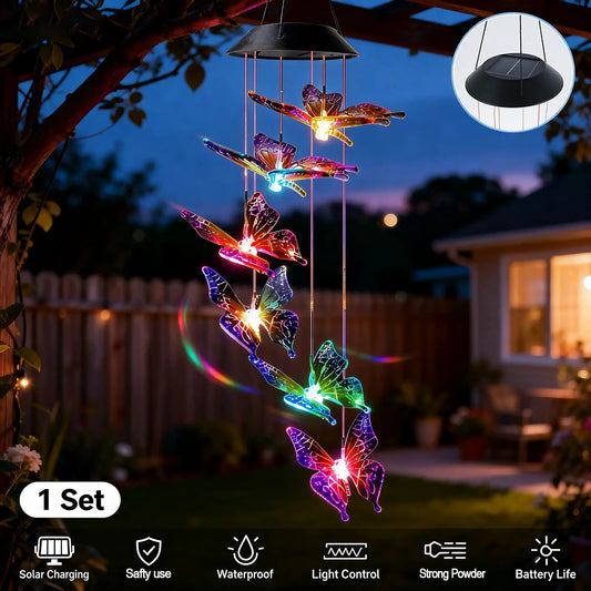 Butterfly Solar Wind Chime Light 120mAh Multicolor Light Waterproof Chandelier with Bell for Garden Home Yard Lawn Decoration from PriceLows™