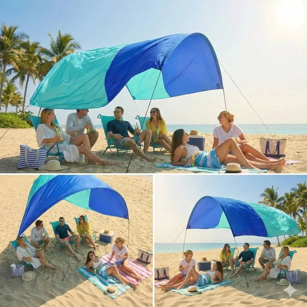 Wind-Resistant Beach Shade Tent 150 sq ft oversized canopy with sand anchors 4 lb ultralightweight UPF 50+ sun protection tent from PriceLows™