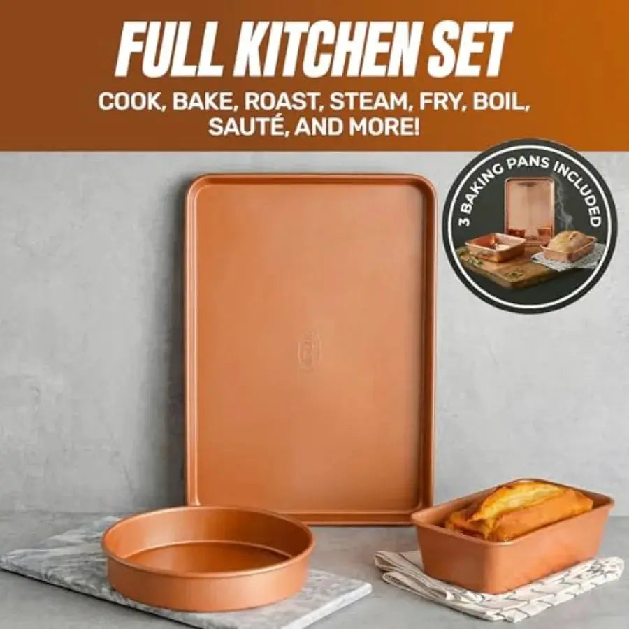 20 Pc Ceramic Cookware Set, Copper Pots and Pans Set Non Stick with Bakeware, Cooking Utensils, and Steamer, Oven and Dishwashe from PriceLows™