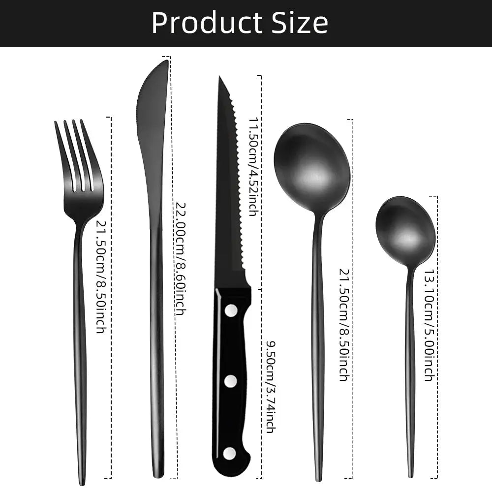 30pcs Black Dinnerware Set Stainless Steel Steak Knife Fork Coffee Spoon Teaspoon Flatware Dishwasher Safe Kitchen Tableware Set from PriceLows™
