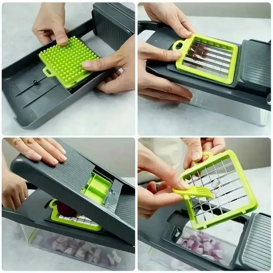 Multi Blade Vegetable Chopper | Stainless Blades | Manual Dicer | Storage Case
