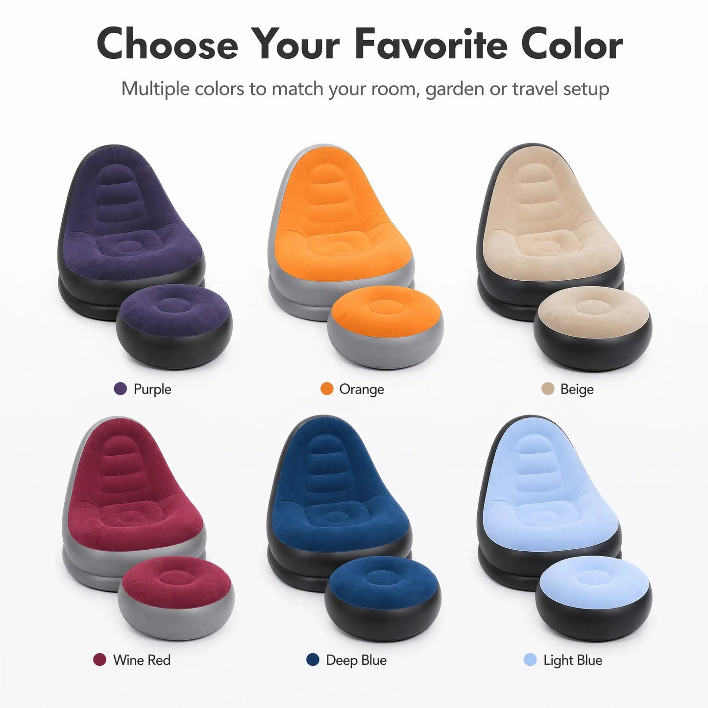 Inflatable Flocking Lazy Sofa Set | Portable Foldable | With Stool | Outdoor