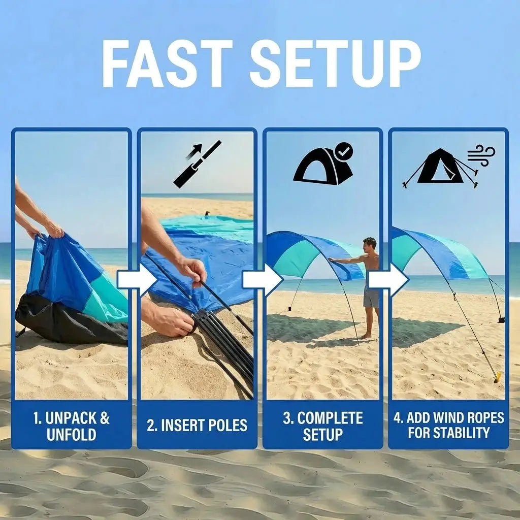 Wind-Resistant Beach Shade Tent 150 sq ft oversized canopy with sand anchors 4 lb ultralightweight UPF 50+ sun protection tent from PriceLows™