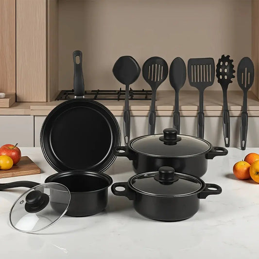 13-Piece Non-Stick Cookware Set - Durable Kitchen Utensil Set with Pots, Pans & Maifan Stone Frying Pan from PriceLows™