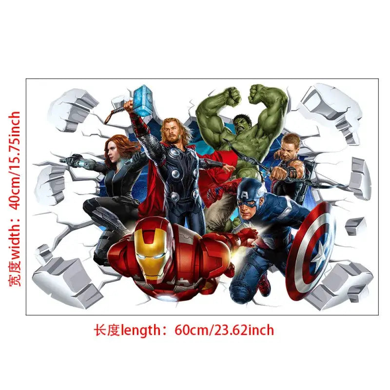 3D Wall Sticker | Size 60x40 cm | Avengers | Hulk Iron Man Captain America Thor