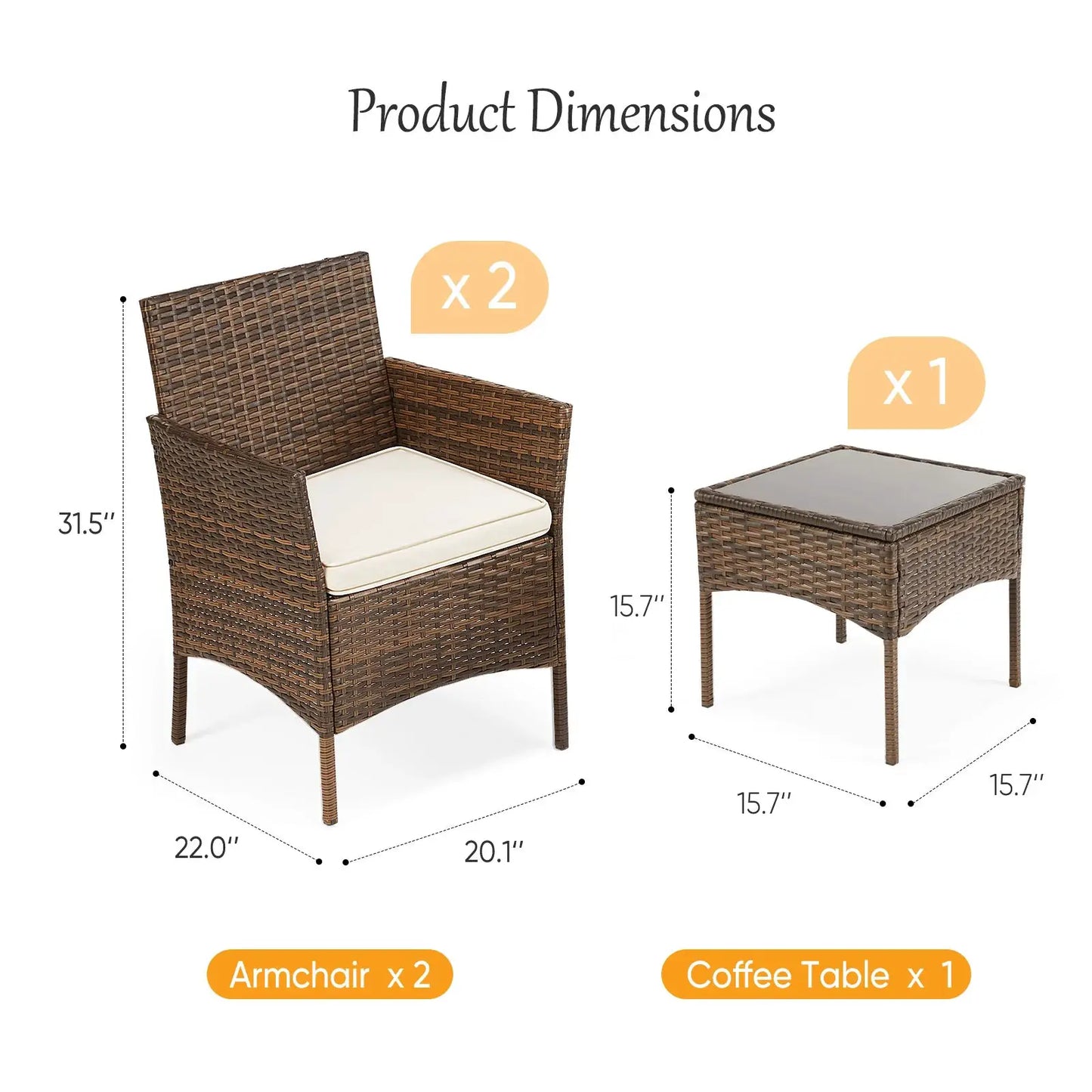 JHK 3 Pieces Outdoor Patio Furniture Set Manual Weaving Wicker Rattan Patio Chairs with Soft Cushion and Glass Table For Garden from PriceLows™