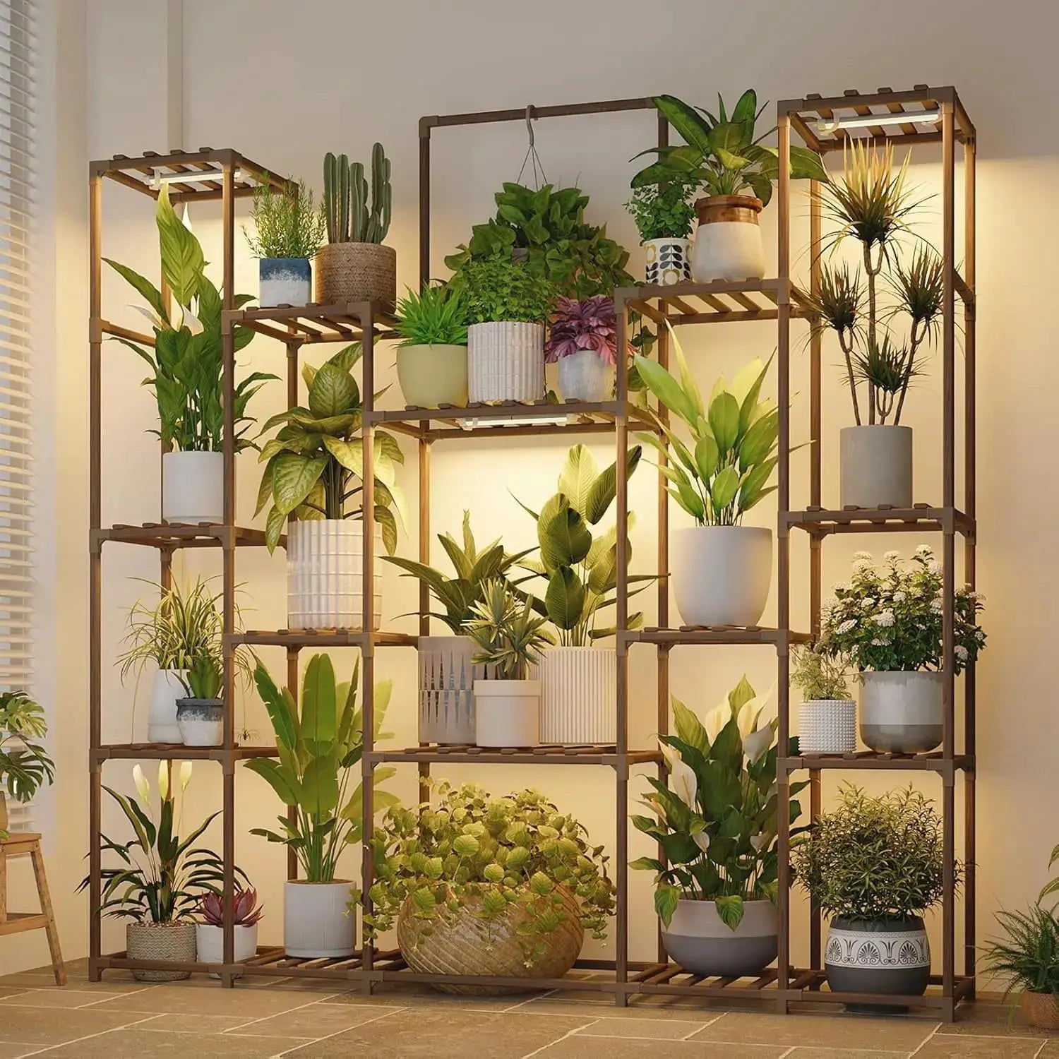 17-Tier Plant Stand with Grow Lights, Indoor Large Shelf for Multiple Plants, Heavy Duty Wood Rack for Living Room Patio from PriceLows™
