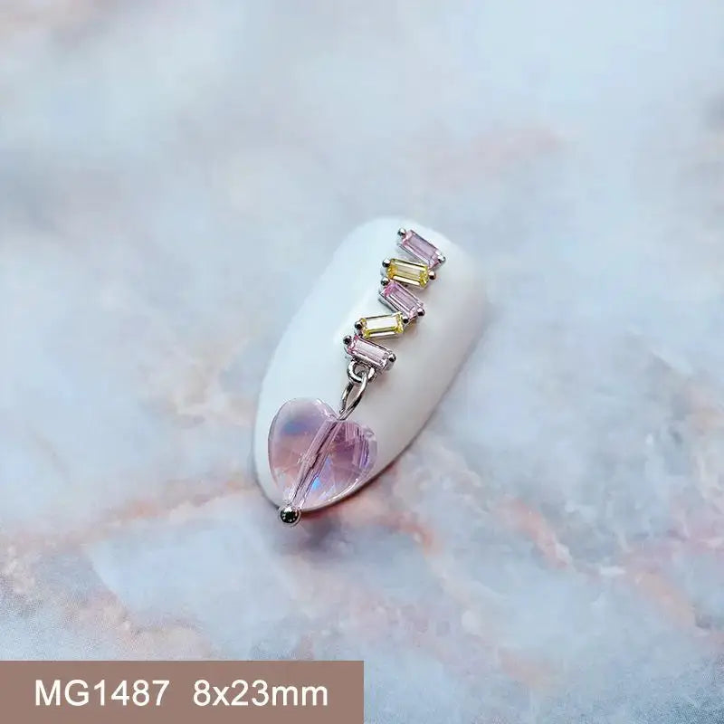 10pcs Valentine's Day Pink Love Heart Ribbon Zircon Metal Nails Jewelry Decorations Nail Art Accessories Charms Parts Supplies from PriceLows™