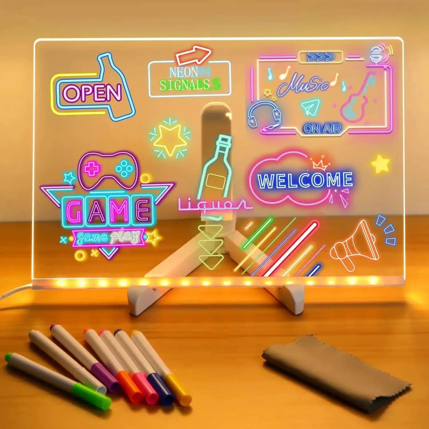 DIY LED Note Board With Night Light Colorful 7 Pens Acrylic Message Board Children‘s Drawing Board For Kids Birthday Gift from PriceLows™