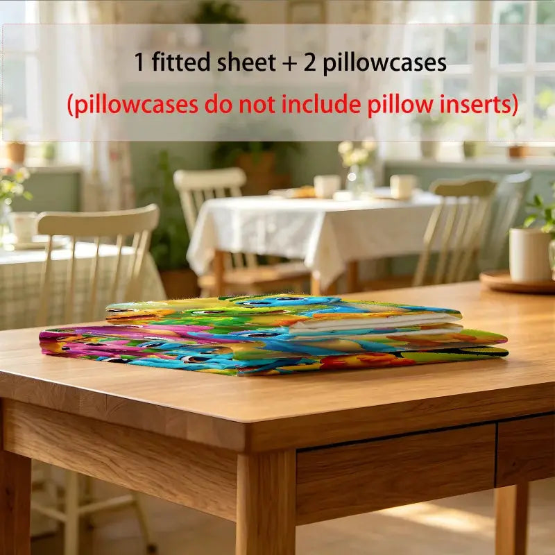 Vibrant Jungle Dinosaur Fitted Sheet Set, Skin-Friendly Fabric Bed Sheet, Deep Pocket Design for Twin/Full/Queen Size Beds from PriceLows™