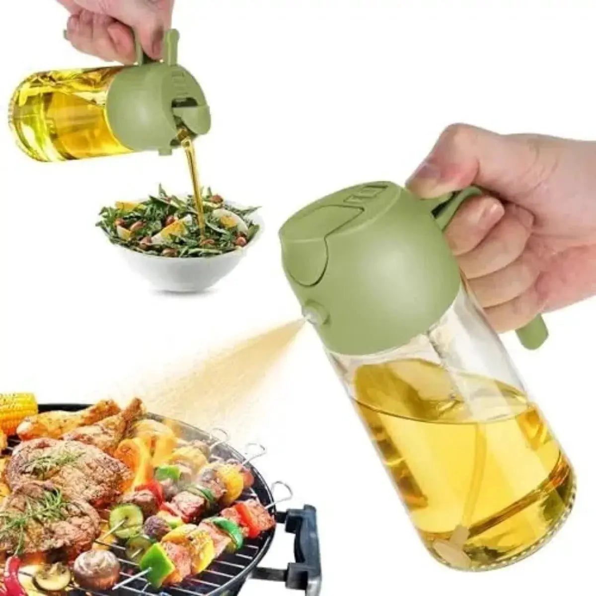 Oil Sprayer and Dispenser | 470ml | Glass Bottle | 2 In 1 Spray And Pour