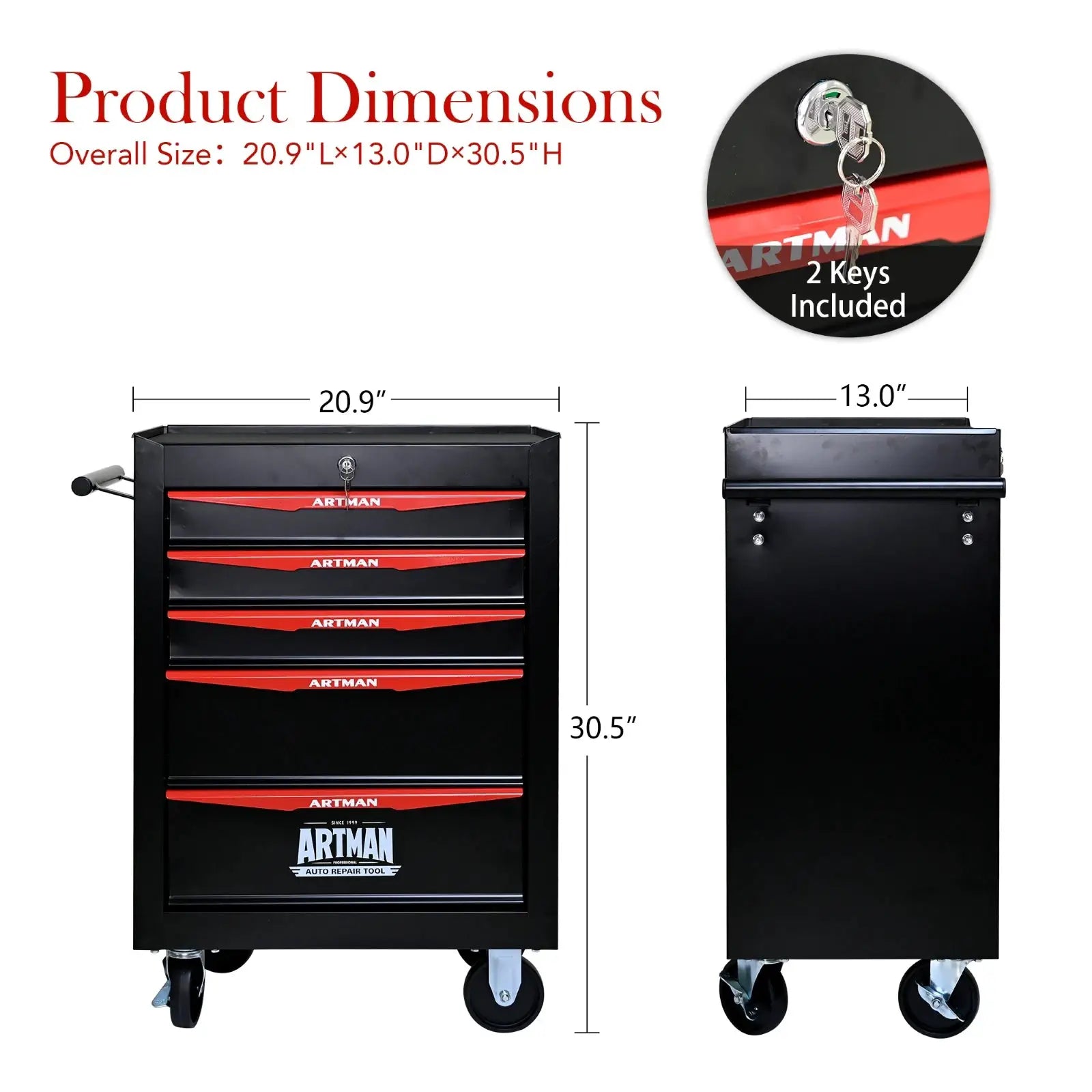 Rolling Metal Tool Chest with 5 Drawers, 20" 5-Drawer Tool Chest Cabinet with Ball Bearing Drawer Slides, Steel Tool Storage Box from PriceLows™