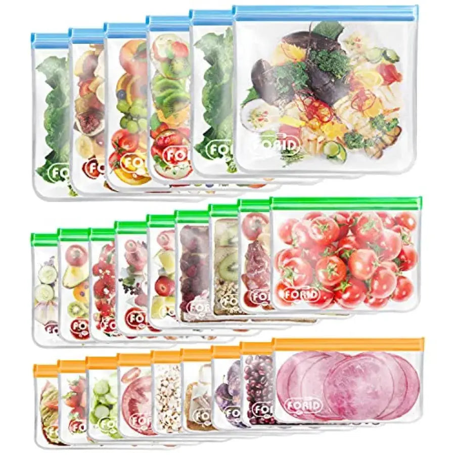 Reusable Food Storage Bags | Silicone Gallon Bags | Leakproof | 24 Pack