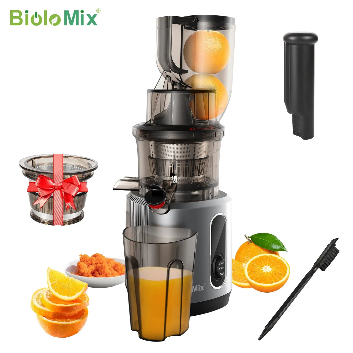 BioloMix Cold Press Juicer with 75mm Feed Chute, 200W 40-65RPM Powerful Motor Slow Masticating Juice Extractor Fits Whole Fruits from PriceLows™