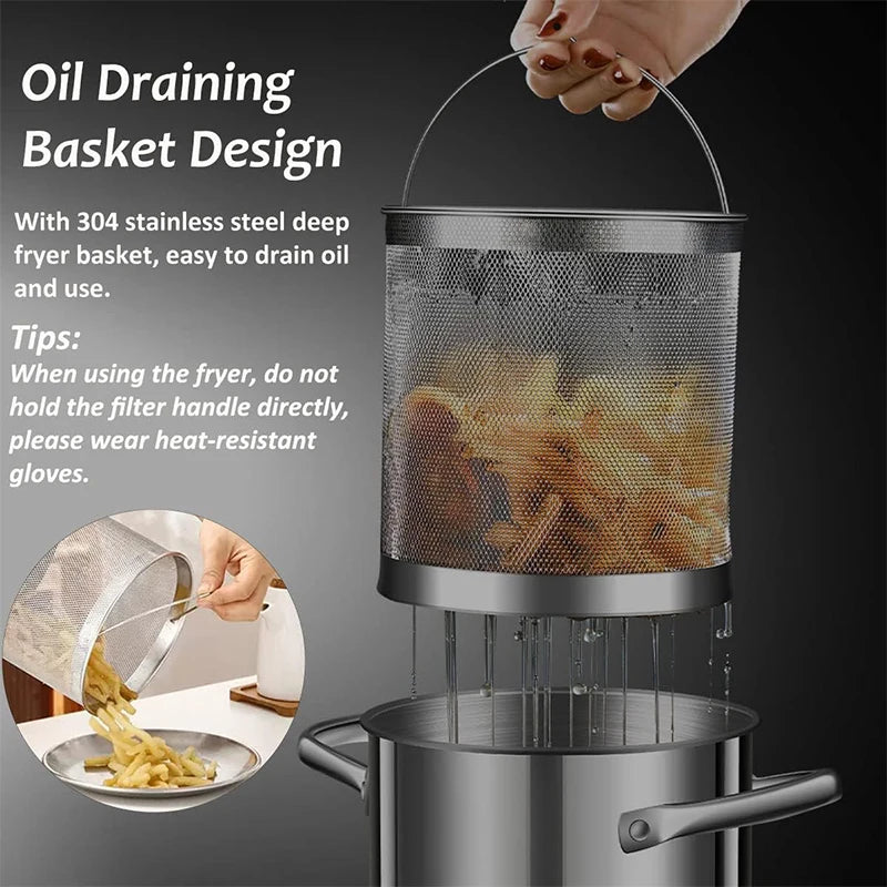 Deep Fryer Pot | Stainless Steel | 3L Capacity | With Lid And Tong