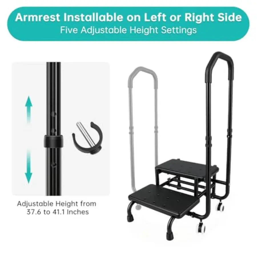 2 Step Stool with Handrail and 2 Casters for Elderly Bed Steps for High Beds for Adults Non Slip Platform and Adjustable Handra from PriceLows™