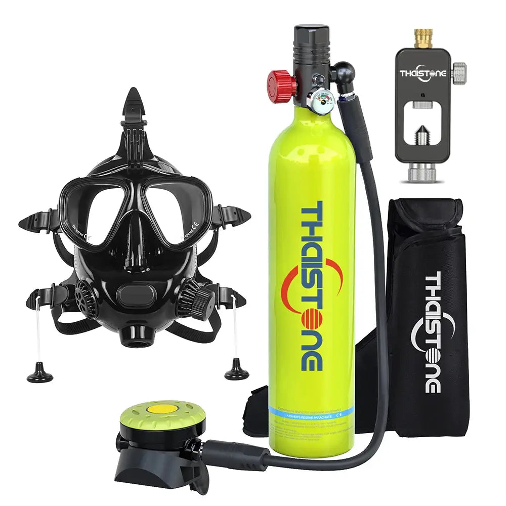 THAISTONE Colorful 1L Scuba Oxygen Tank Set with Full Face Mask, Backup Air Cylinder & Emergency Rescue Pony Bottle，15-25 Min from PriceLows™