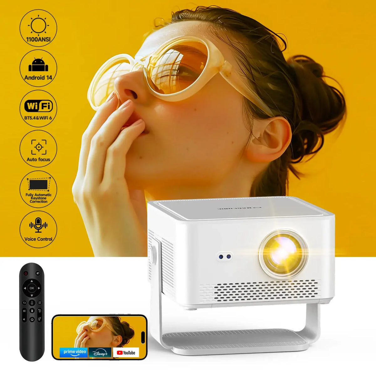 Portable Projector | 1100 Lumens | Auto Focus | Wifi 6
