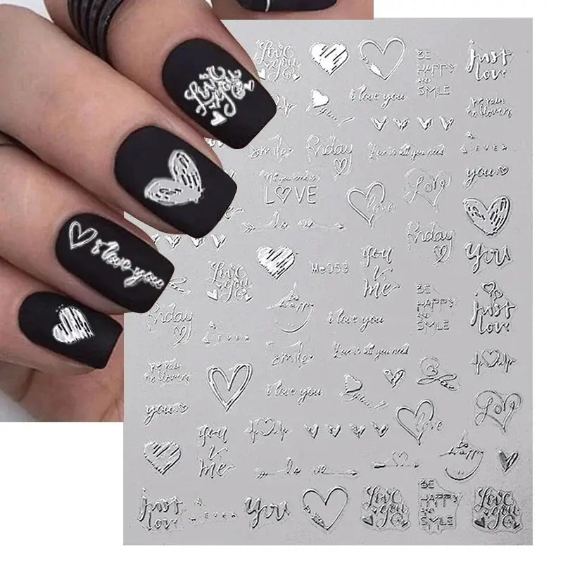 1PCS Laser Love Letter Nail Sticker Nail Art Decoration Flower Star supplies Decals Press On Nails Stickers Parts from PriceLows™