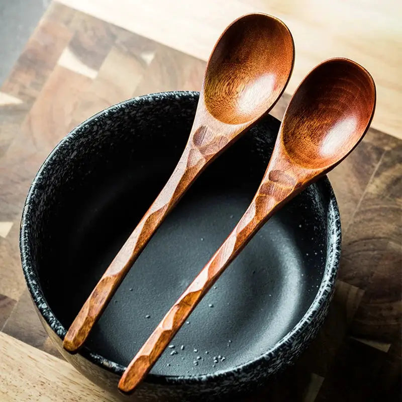 2Pcs Wooden Spoon Long Handled Ramen Soup Spoon Big Japanese Style Kids Rice Dessert Cereal Dinning Spoon Wood Kitchen Tableware from PriceLows™