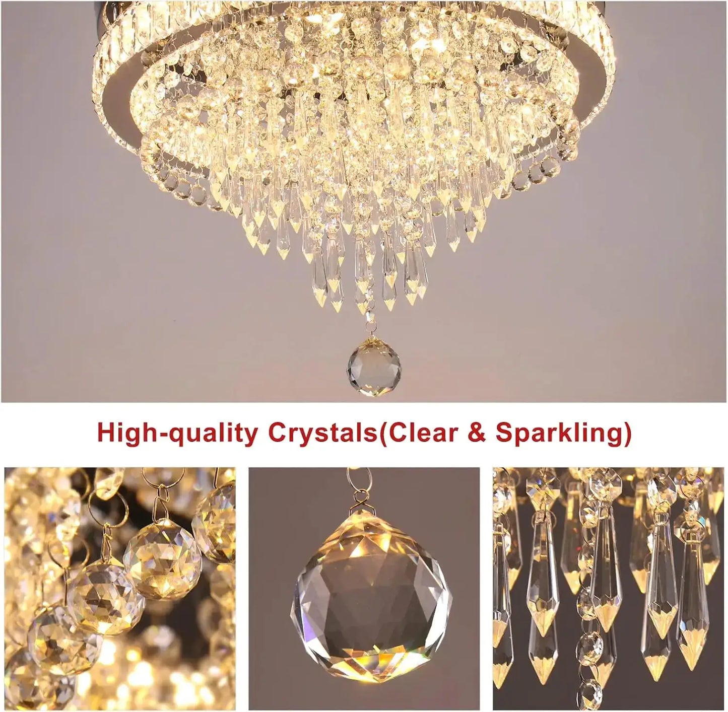 19.7" Modern Crystal Chandelier Ceiling Light LED Chandeliers Flush Mount Ceiling Light Fixture for Bedrooms Living Dining Room from PriceLows™
