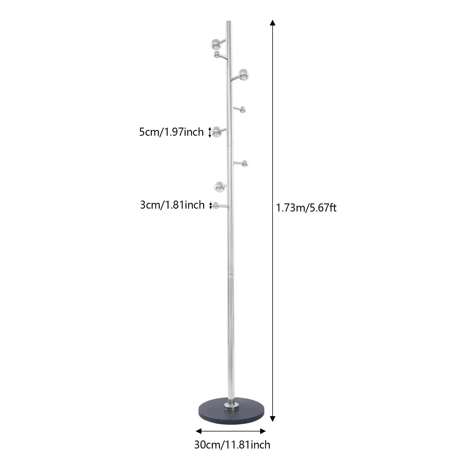 Coat Rack, Freestanding Coat Stand with 8 Spherical Hooks, Stainless Steel Corner Coat Storage Rack for Entryway Bathroom from PriceLows™