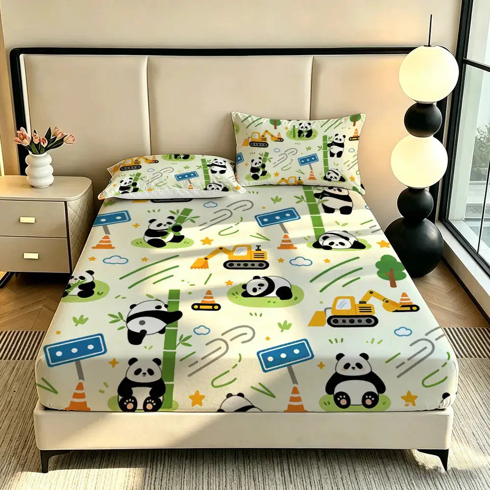 3pcs Cartoon Panda Printed Chipless Bed Sheet Set In Multiple Sizes, Soft Bed Cover, Bedroom Bedding Decoration, Gift Bedding from PriceLows™