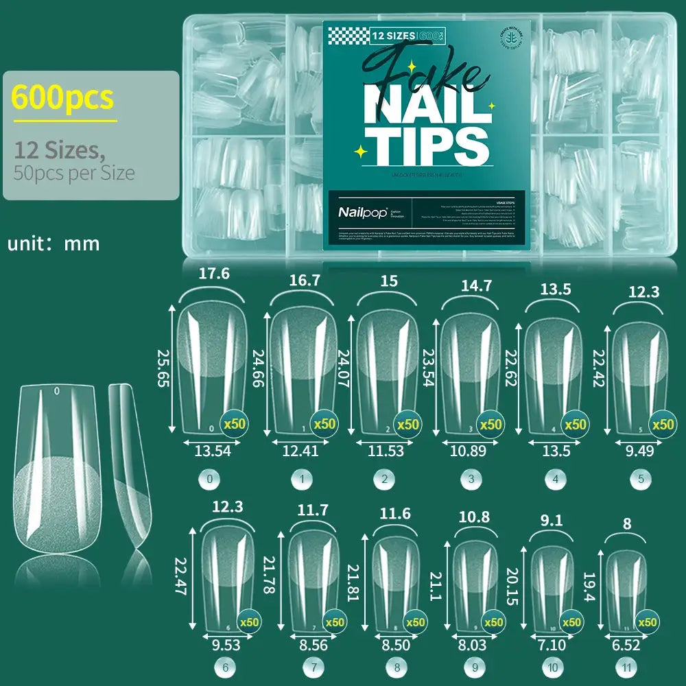 Nailpop 600PCS Nail Tips Full Cover Medium Length Ballerina Press On False Nail Extenison Tips with Box for Salons and Home DIY from PriceLows™