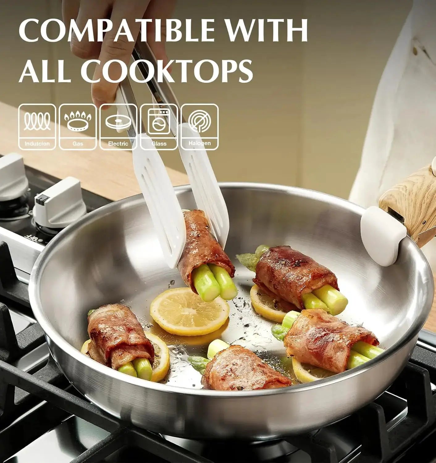 Stainless Steel Frying Pan Set, 18/10 Stainless Steel Pan Set with Stylish Removable Handles, Induction Compatible from PriceLows™